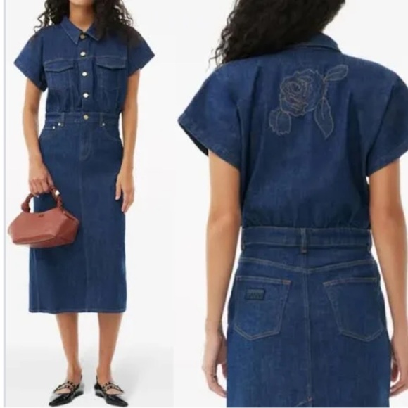 Ganni Dresses & Skirts - - NWT- GANNI - DENIM MIDI ROSE DRESS Size 2